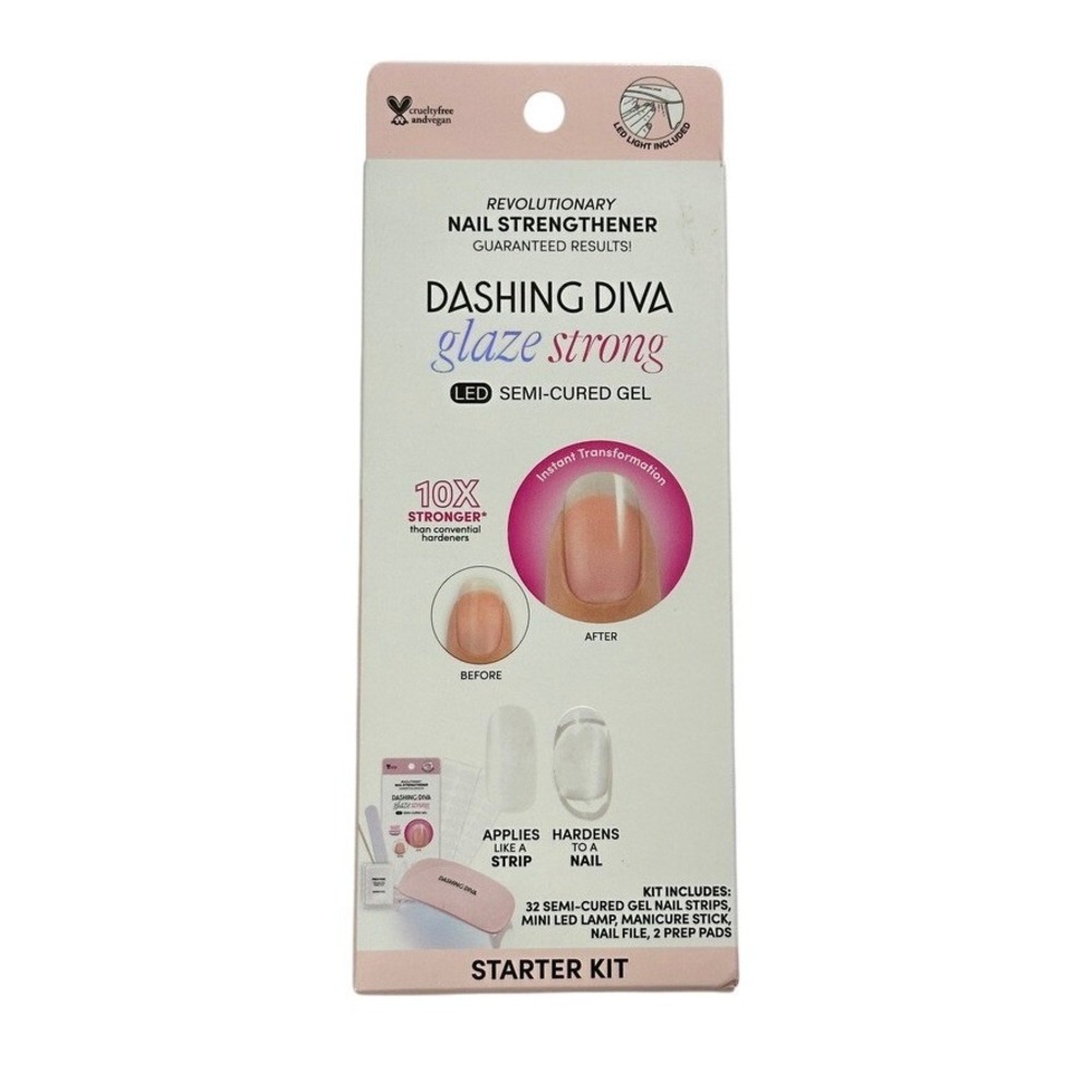 Dashing Diva Glaze Strong Starter Kit Clear Semi-Cured Gel Nail Strips Lamp
